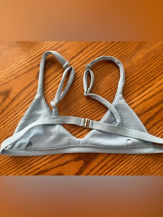 Zaful Light Blue Ribbed Triangle Bikini Top - Picture 2 of 2